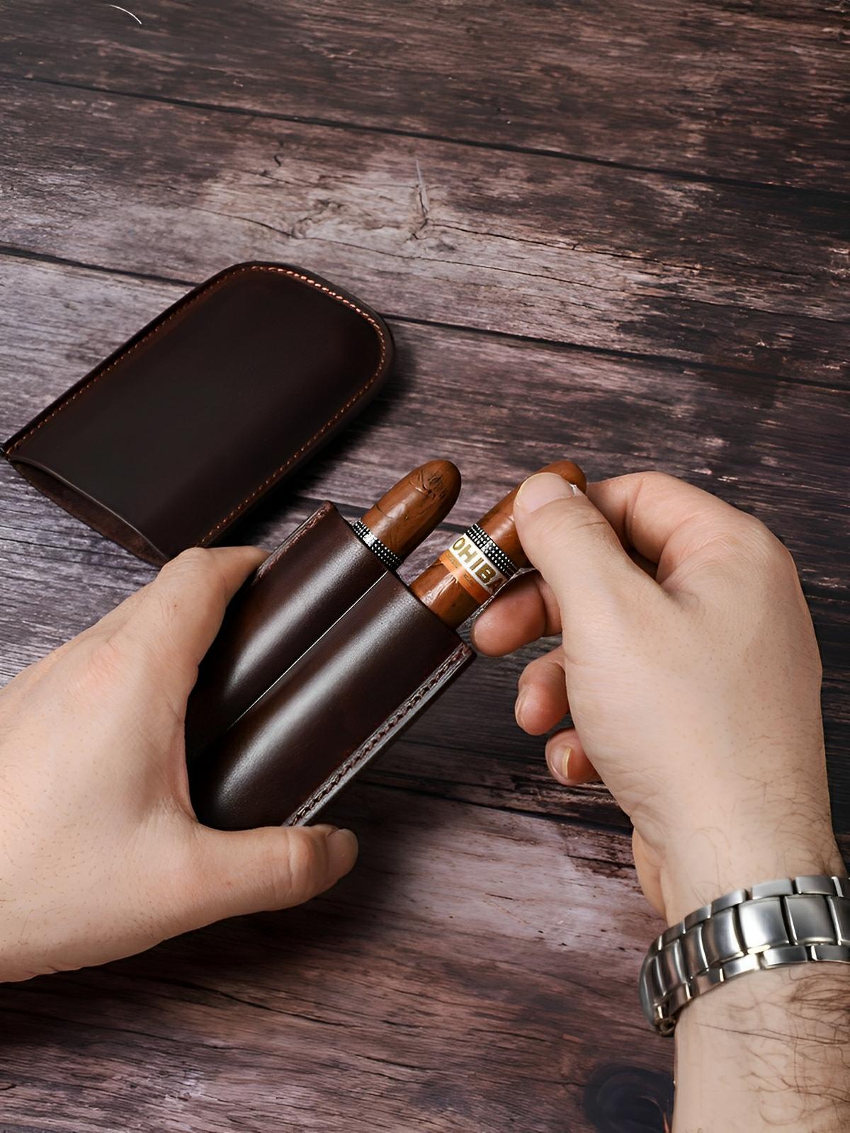 Étui à cigares, en cuir, idéal à transporter, modèle Macaire - Coffret - Café