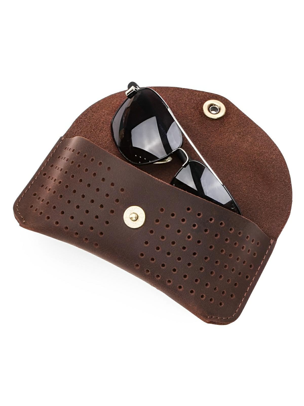 Étui à lunettes, en cuir, à l'aspect pratique, design perforé, modèle Ézéchias - Coffret - Café
