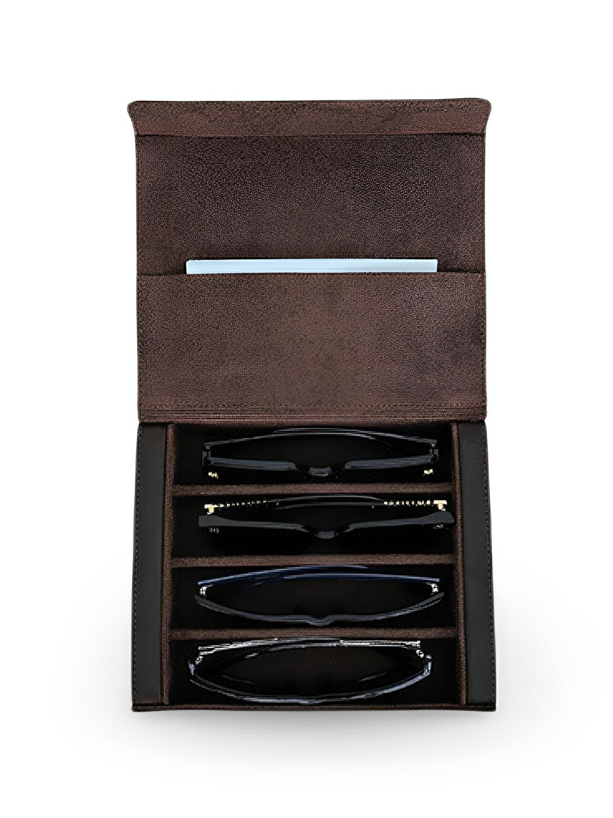 Étui à lunettes, en cuir, voyage organisé, modèle Hilarion - Coffret - Café