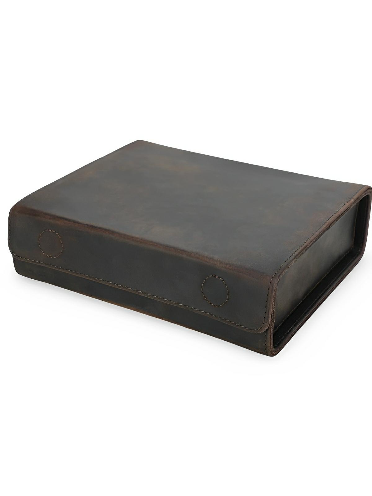 Étui à lunettes, en cuir, voyage organisé, modèle Hilarion - Coffret - Café