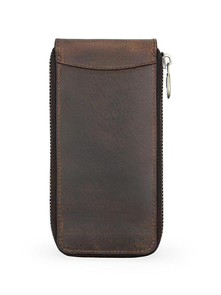 Étui à montres, en cuir, à une capacité, porte - carte intégré, modèle Crispin - Coffret - Café
