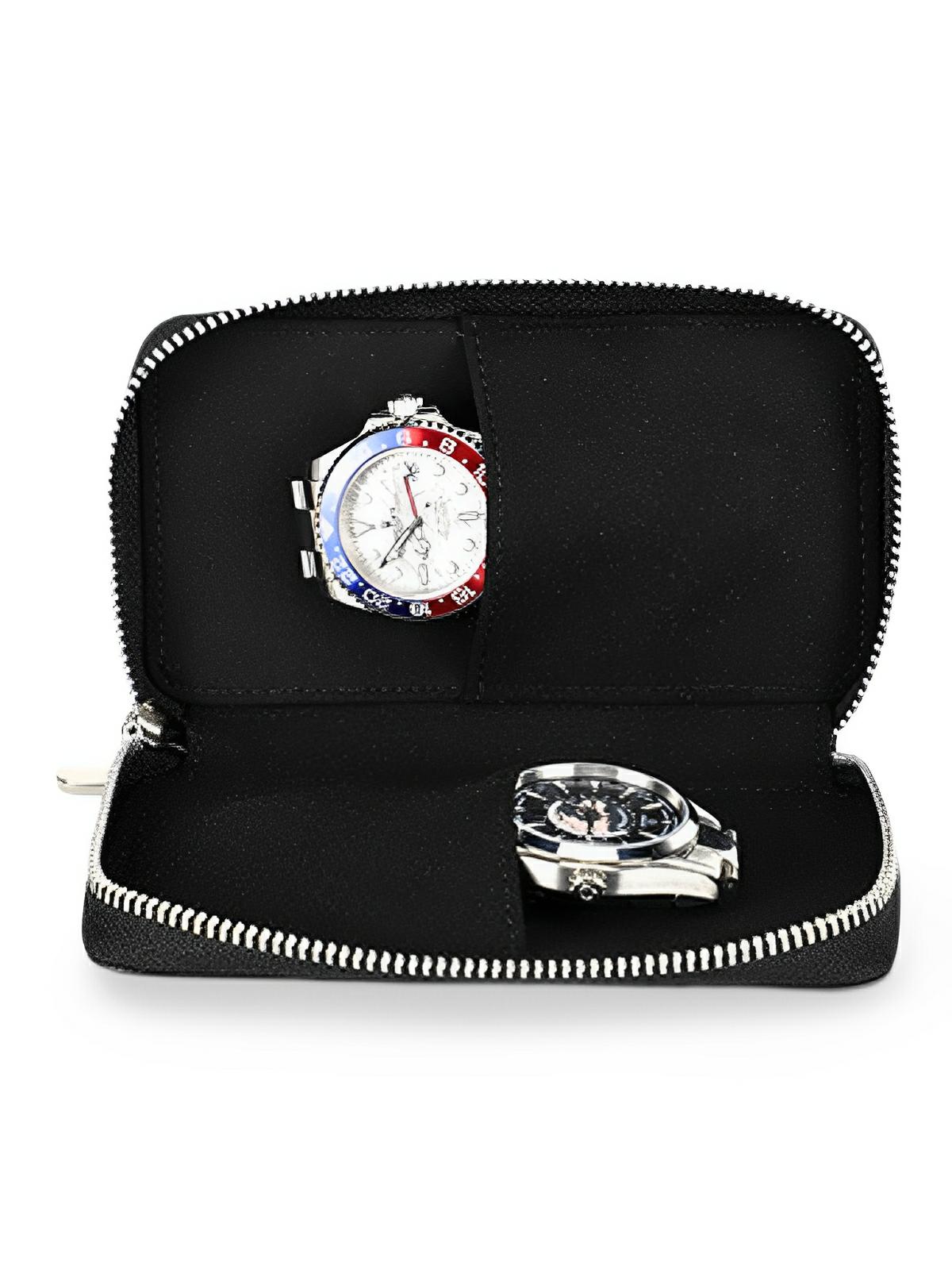 Étui à montres, en cuir, double emplacement, modèle Ansel - Coffret - Noir