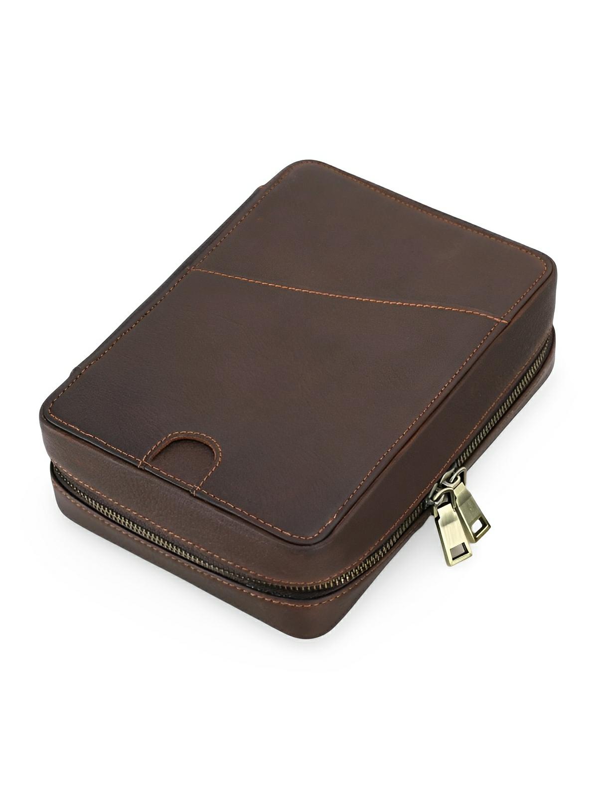 Étui à pipe, en cuir, nombreux rangements, accessoire pour fumeur, modèle Adraste - Coffret - Café