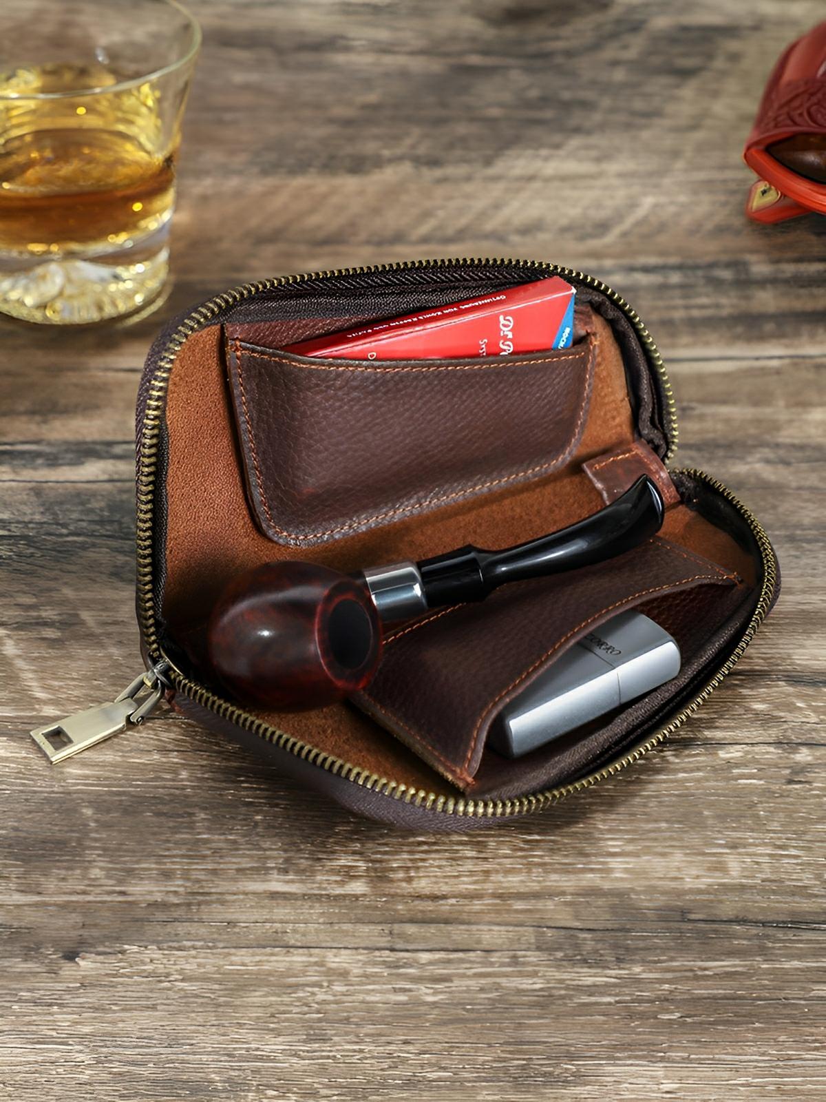 Étui à pipe, en cuir, pratique et durable, modèle Porphyre - Coffret - Marron