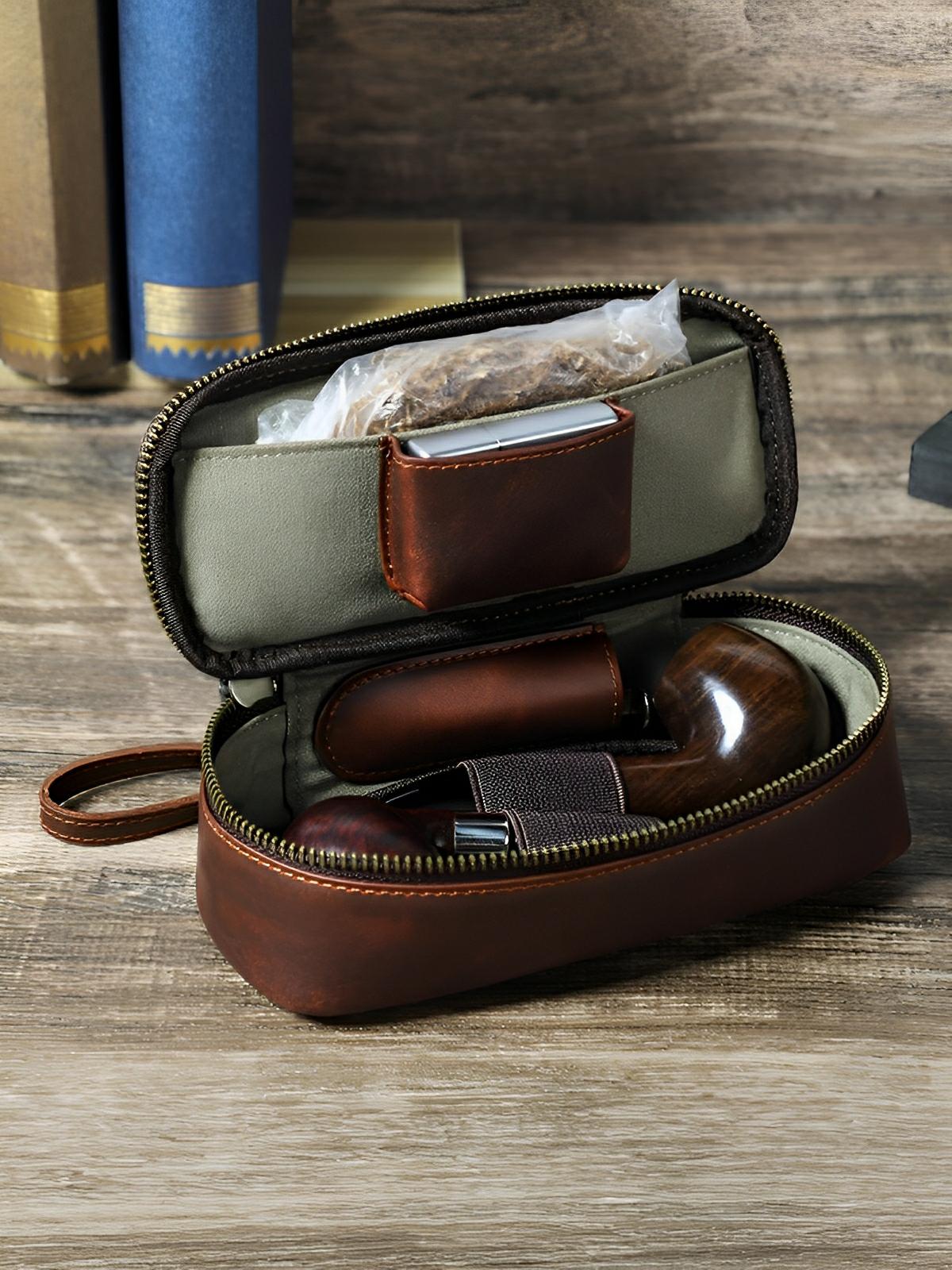 Étui à pipe, en cuir, raffiné et organisé, modèle Riquier - Coffret - Café