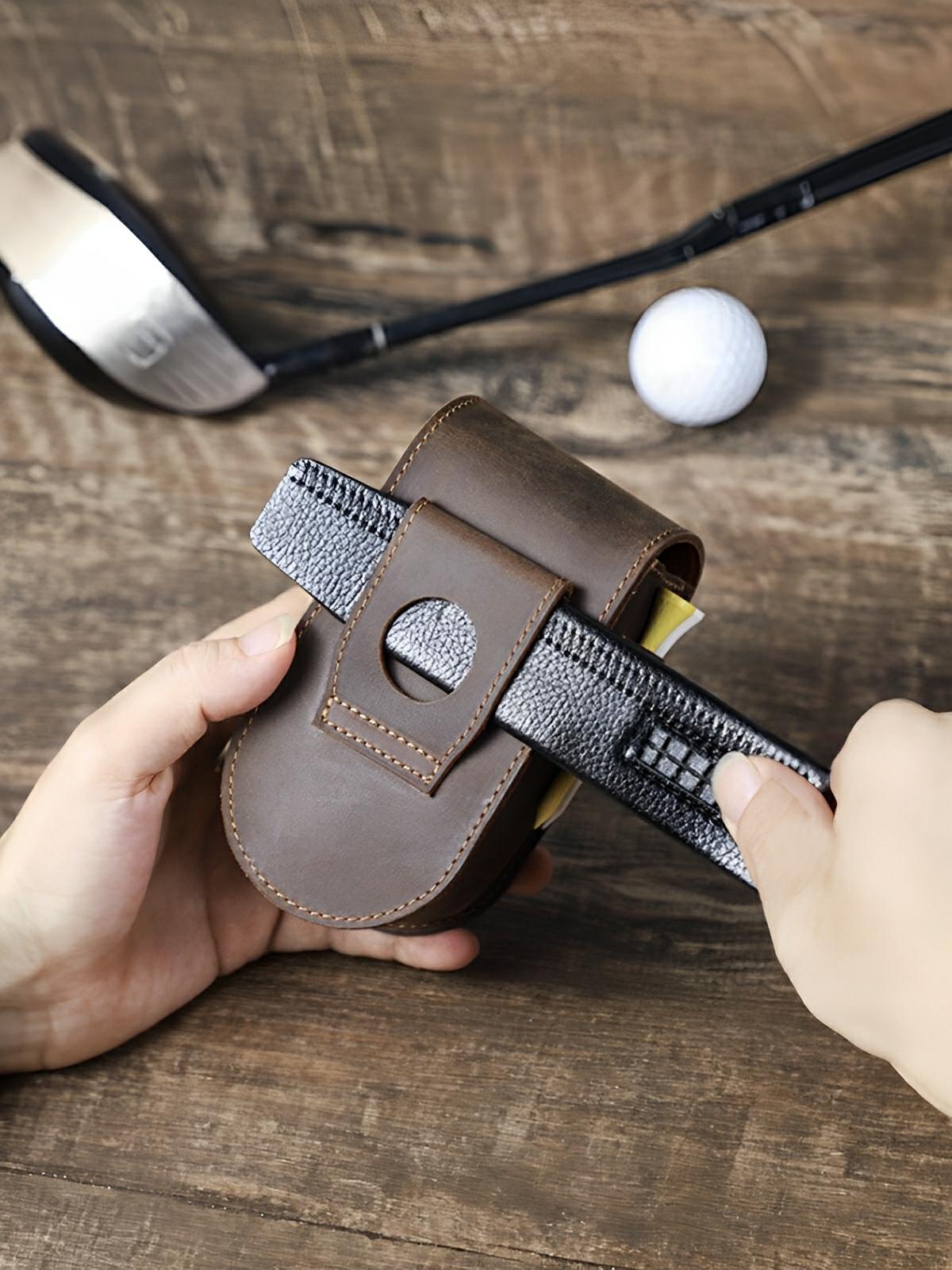 Étui pour balles de golf et tees, en cuir, portable à la ceinture, modèle Amarant - Coffret - Café