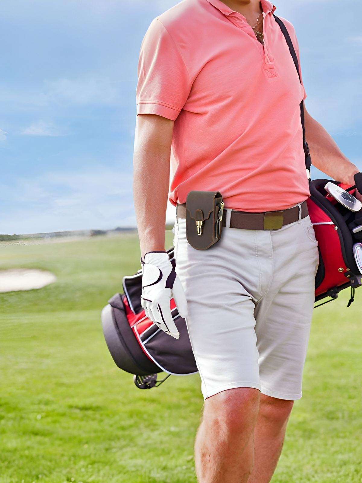 Étui pour balles de golf et tees, en cuir, portable à la ceinture, modèle Amarant - Coffret - Café