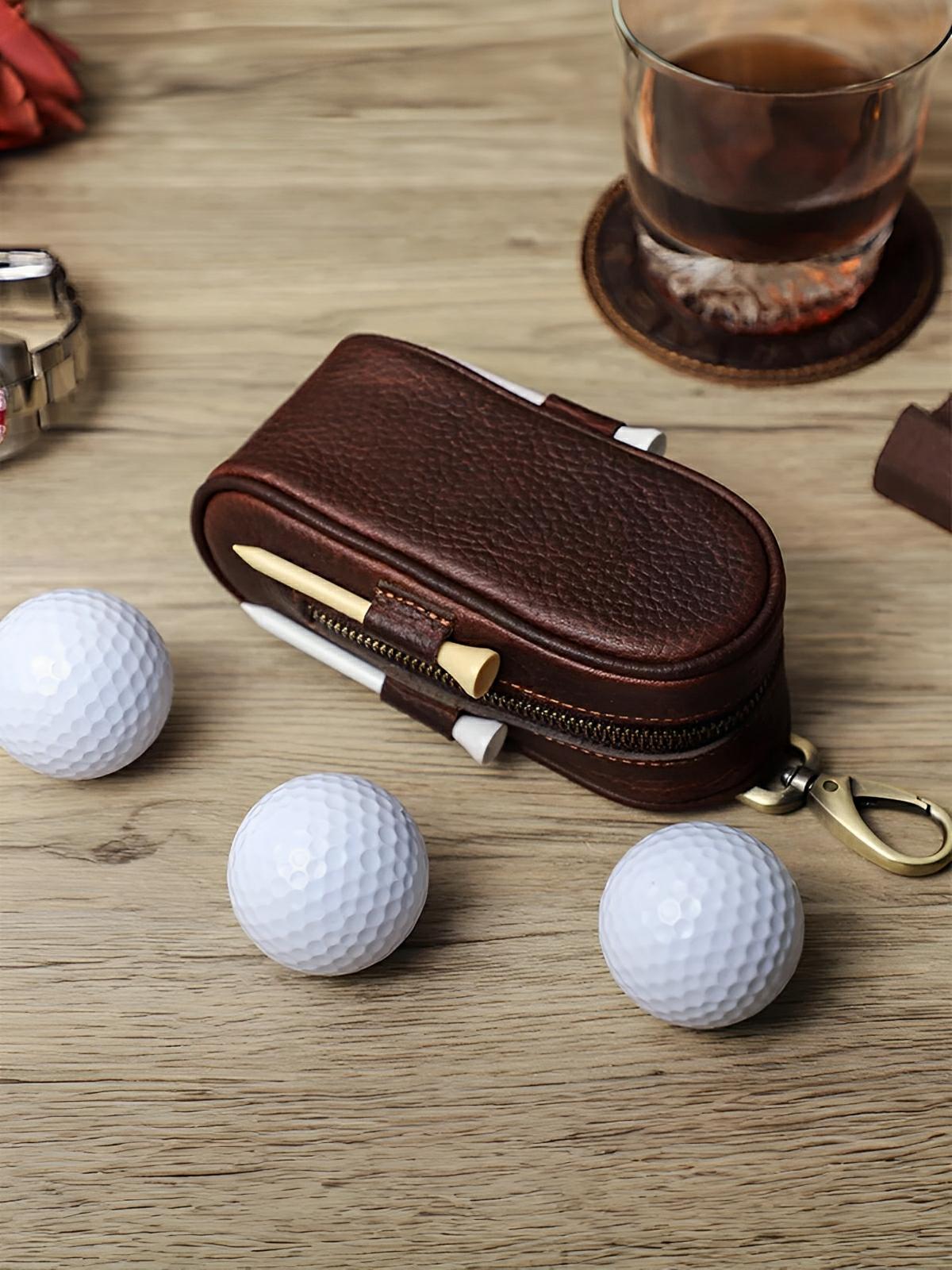 Étui pour balles de golf et tees, en cuir, transportable partout, modèle Ébrard - Coffret - Café