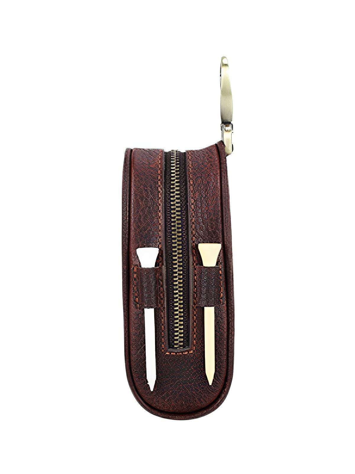 Étui pour balles de golf et tees, en cuir, transportable partout, modèle Ébrard - Coffret - Café