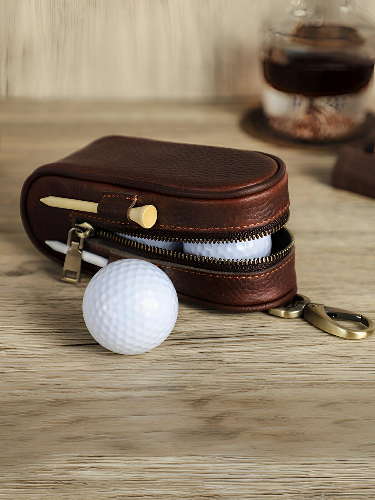 Étui pour balles de golf et tees, en cuir, transportable partout, modèle Ébrard - Coffret - Café