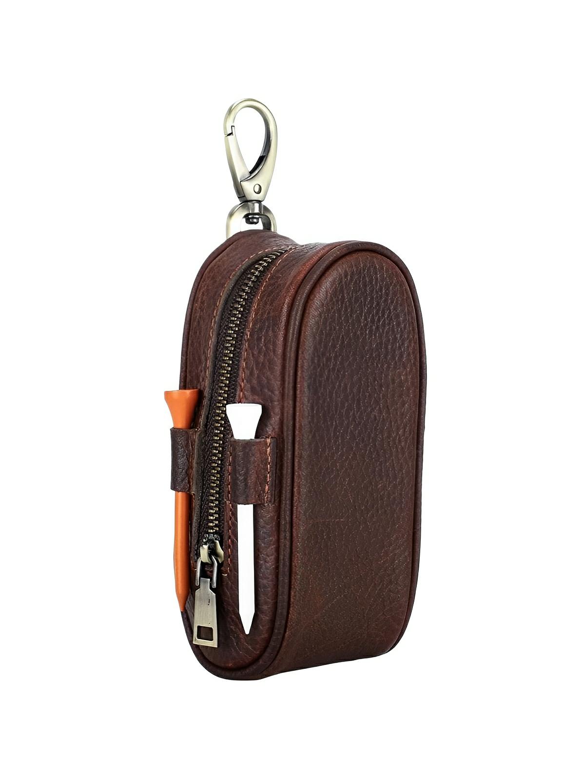 Étui pour balles de golf et tees, en cuir, transportable partout, modèle Ébrard - Coffret - Café