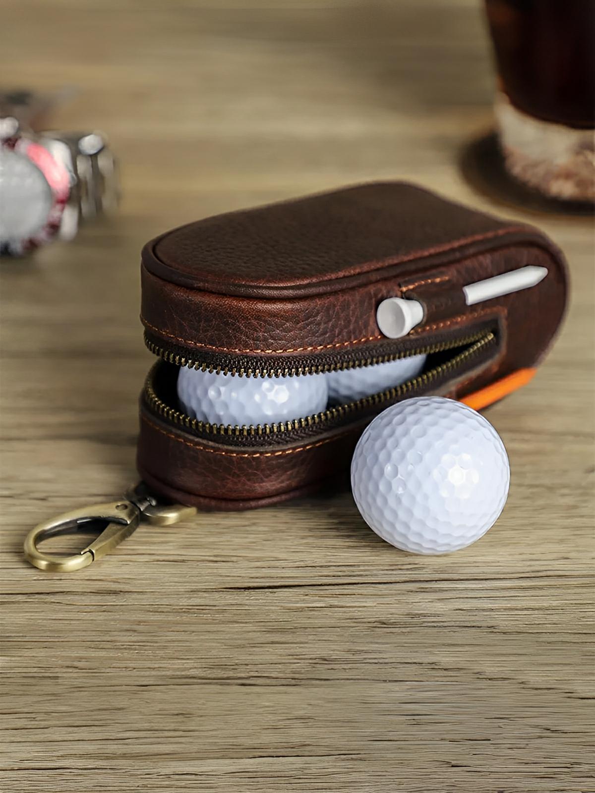 Étui pour balles de golf et tees, en cuir, transportable partout, modèle Ébrard - Coffret - Café