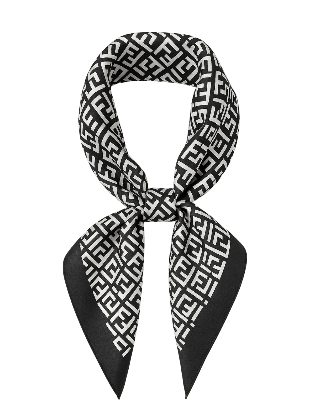 Foulard carré aspect soie noir et blanc, accessoire cheveux imprimé géométrique, foulard cou satin fluide, bandeau tête mode, foulard style urbain chic, carré polyester effet soie, foulard carré femme moderne, modèle Leyla - Écharpe - Noir
