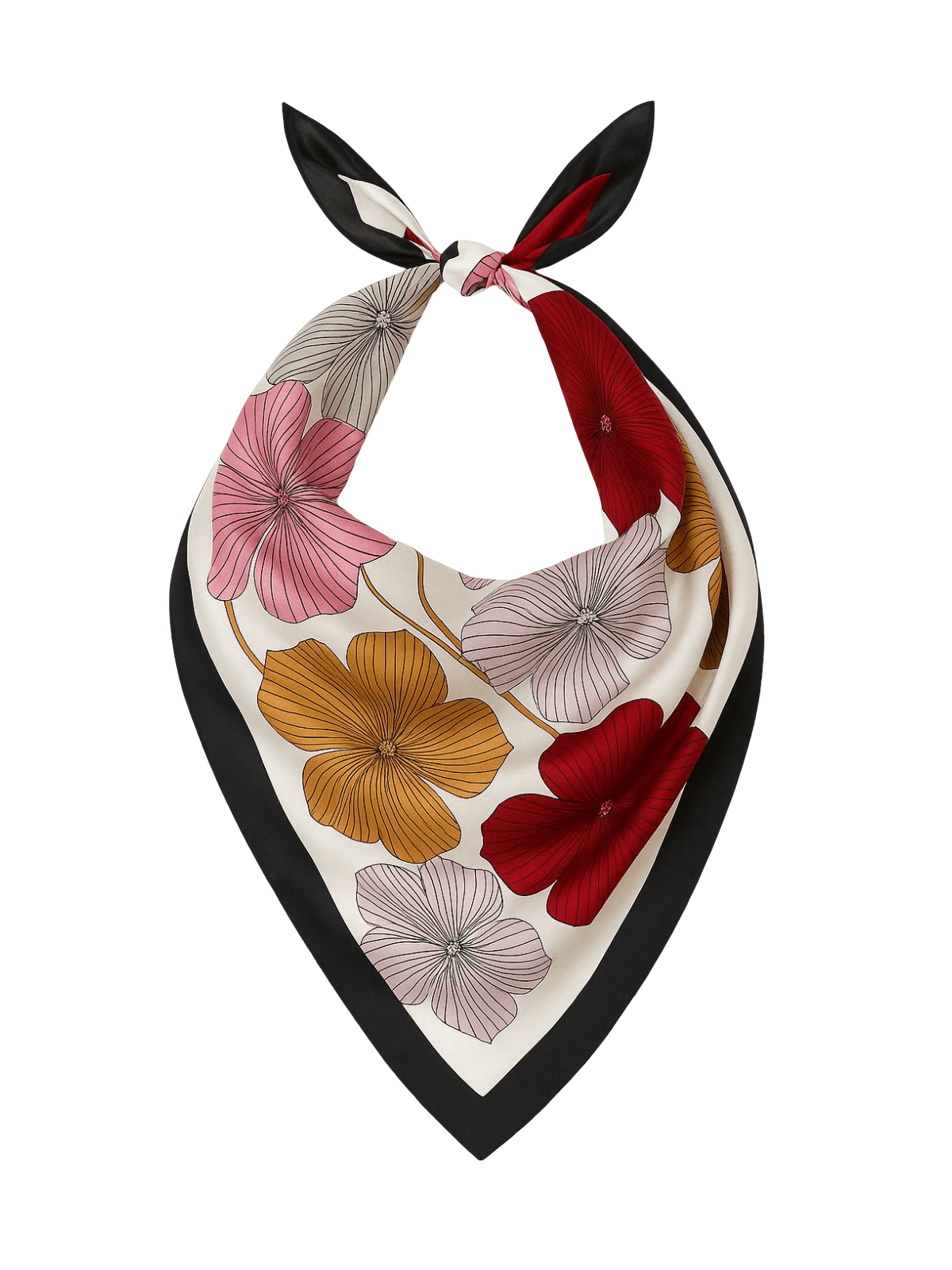 Foulard carré effet satiné, imprimé floral, grand format, multiusage, doux et brillant, accessoire cheveux ou cou, modèle Dannah - Écharpe - Blanc