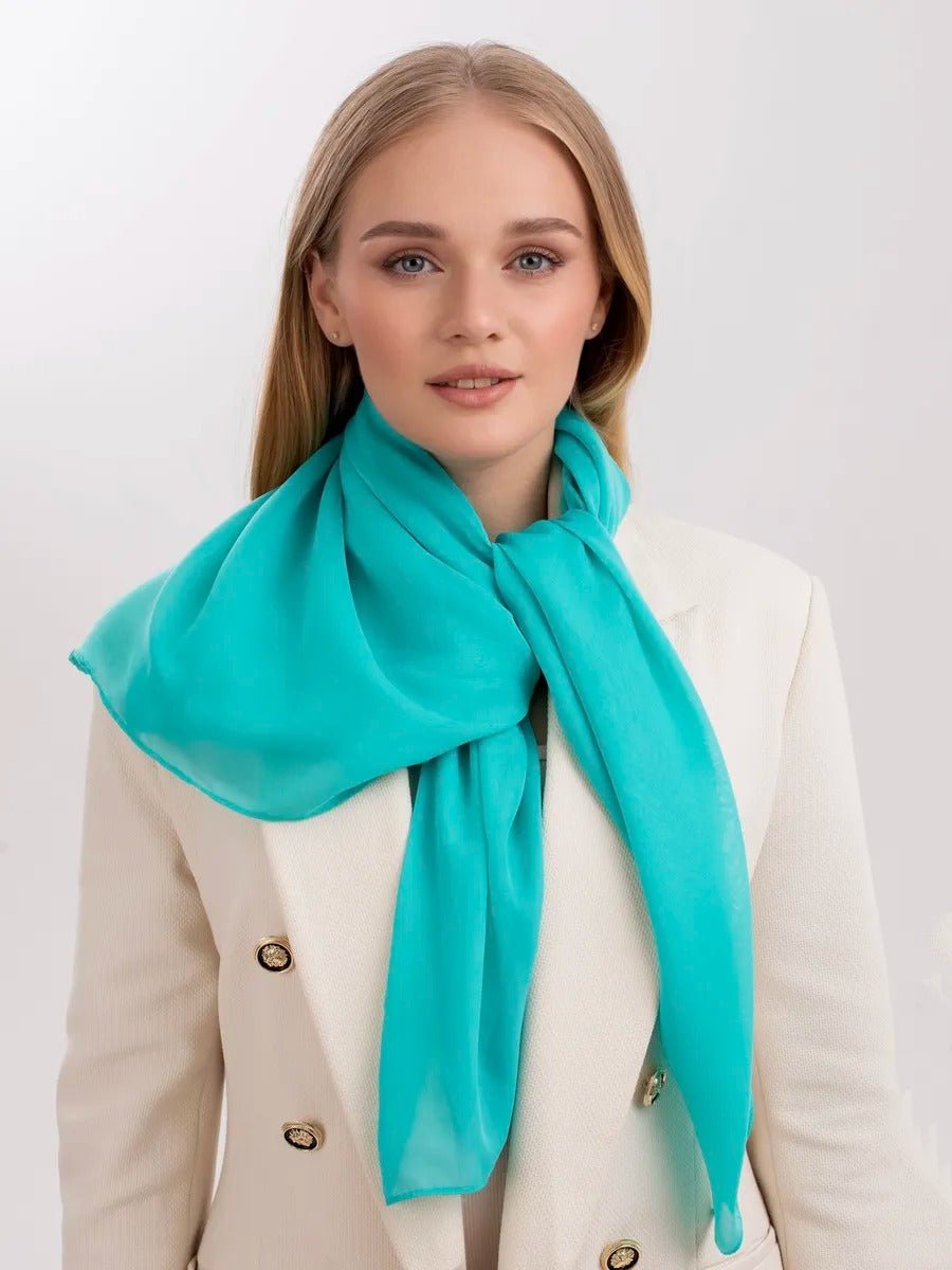 Foulard carré femme 95x95cm, soie imitation douce, coloris unis variés, accessoire polyvalent, léger printemps été, modèle Lala - Écharpe - Cyan