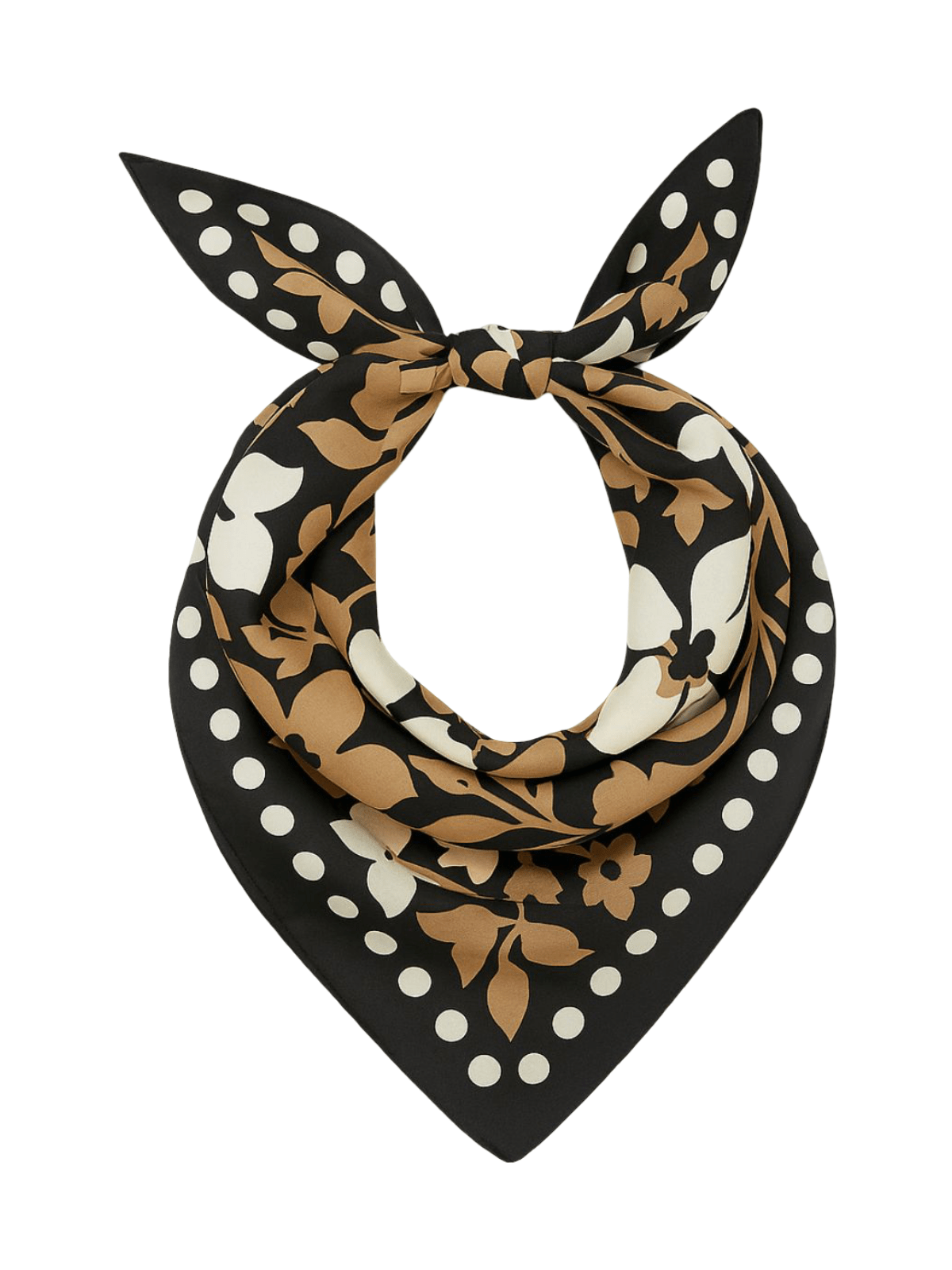 Foulard carré femme, aspect soie légère, motif floral, tons beige et noir, accessoire cheveux, châle printemps été, foulard tête élégant modèle Francesca - Écharpe - Multicolore