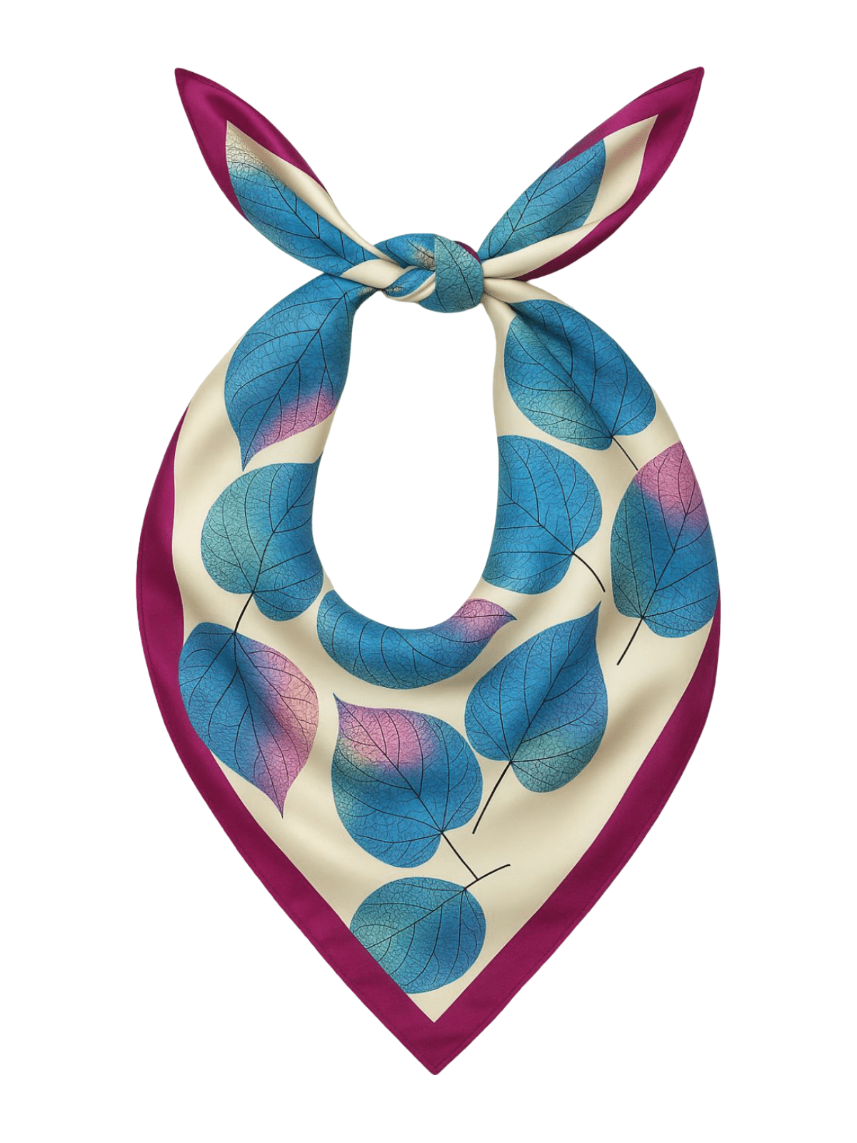 Foulard carré femme, aspect soie synthétique brillante, imprimé feuilles colorées, accessoire cheveux ou cou, 90x90 cm, look chic et fluide, modèle Xenia - Écharpe - Feuilles multicolore