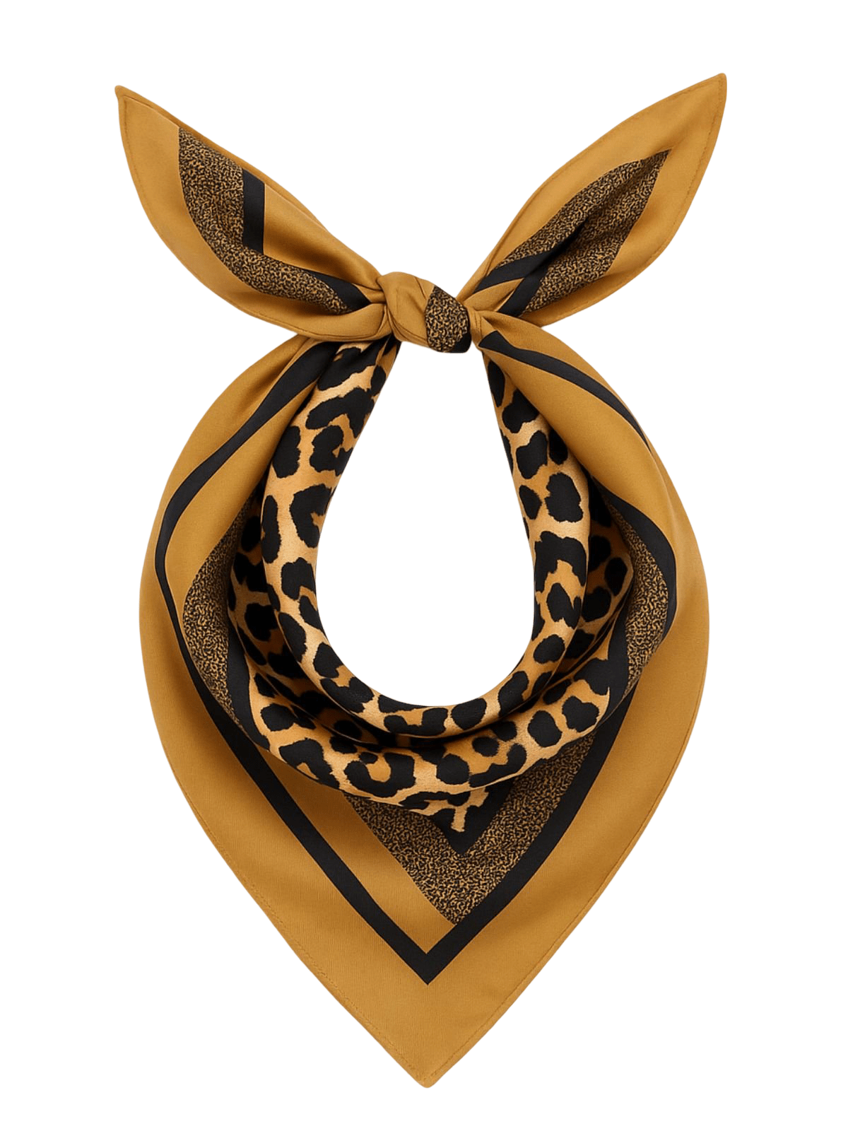 Foulard carré femme, soyeux et doux, imprimé léopard chic, tons sable et noir, accessoire de tête ou de cou, foulard printemps été, modèle Rosie - Écharpe - Marron