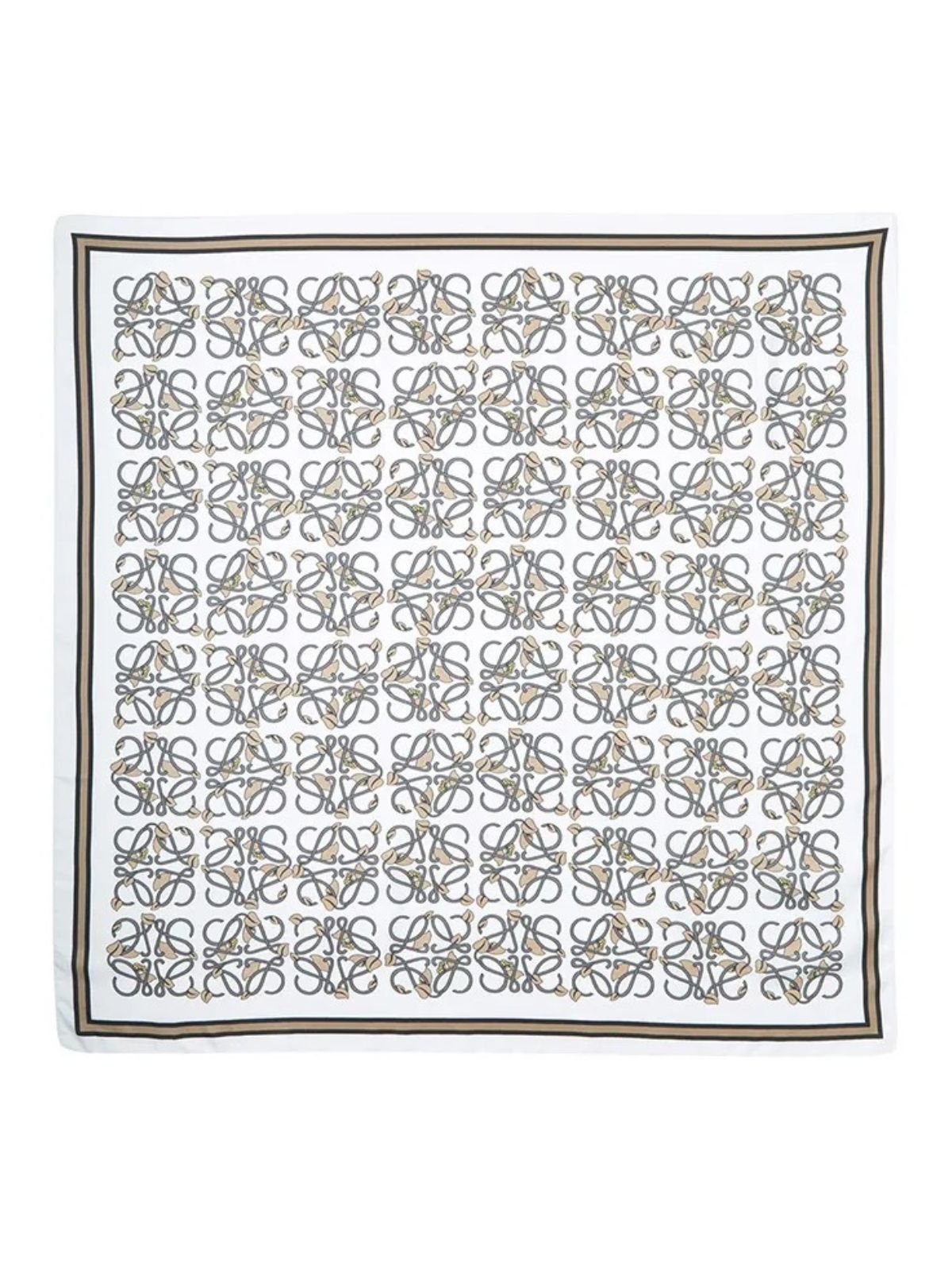 Foulard carré soyeux femme, motif graphique beige et noir, accessoire cheveux ou cou, multifonction doux et fluide, carré 90x90cm pour tenues chic, modèle Lorane - Écharpe - Beige