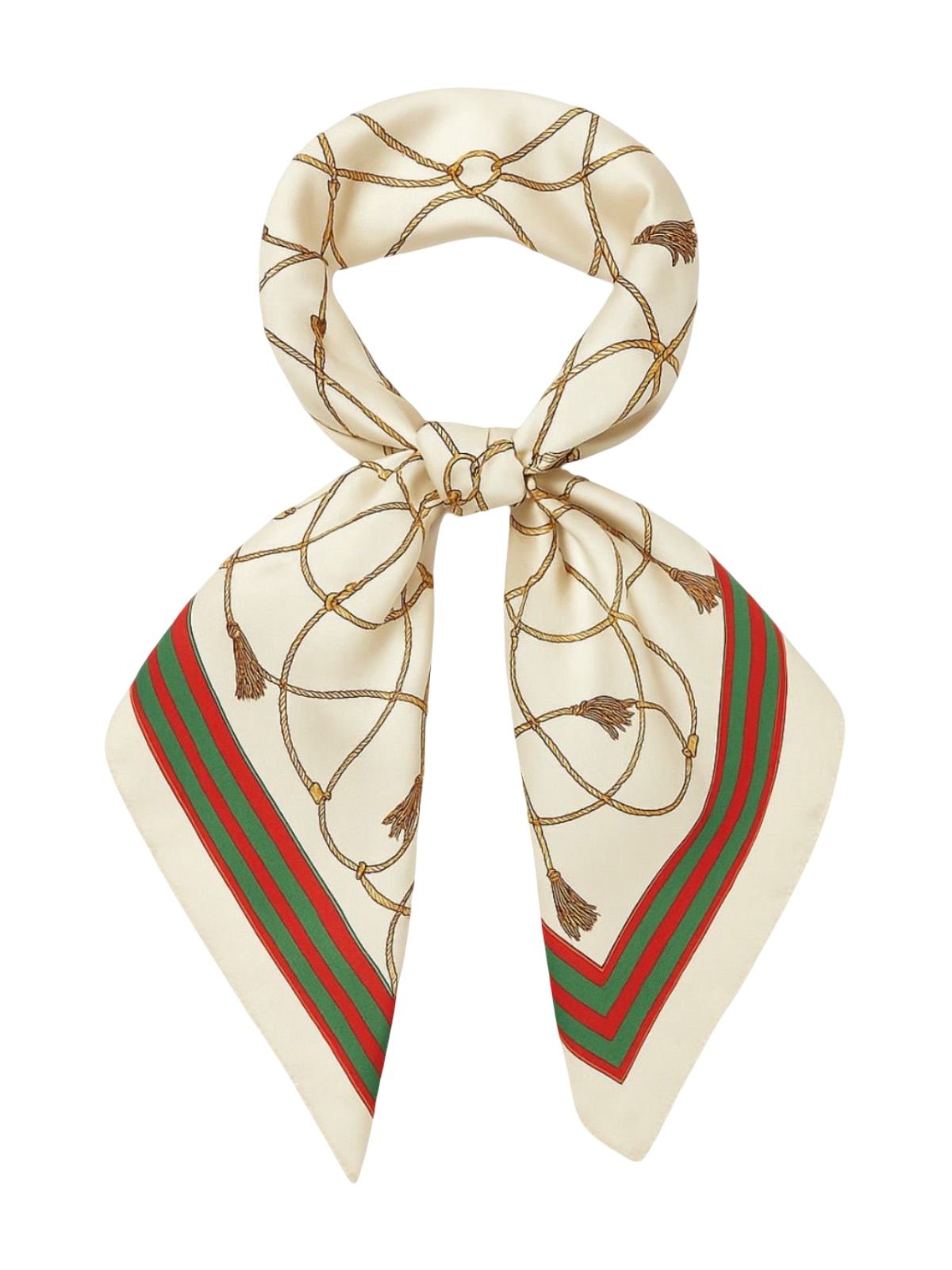 Foulard effet satiné imprimé, accessoire féminin 90x90 cm, foulard tête ou cou, motif équestre chic, carré soyeux pour cheveux ou sac, modèle Dorah - Écharpe - Beige