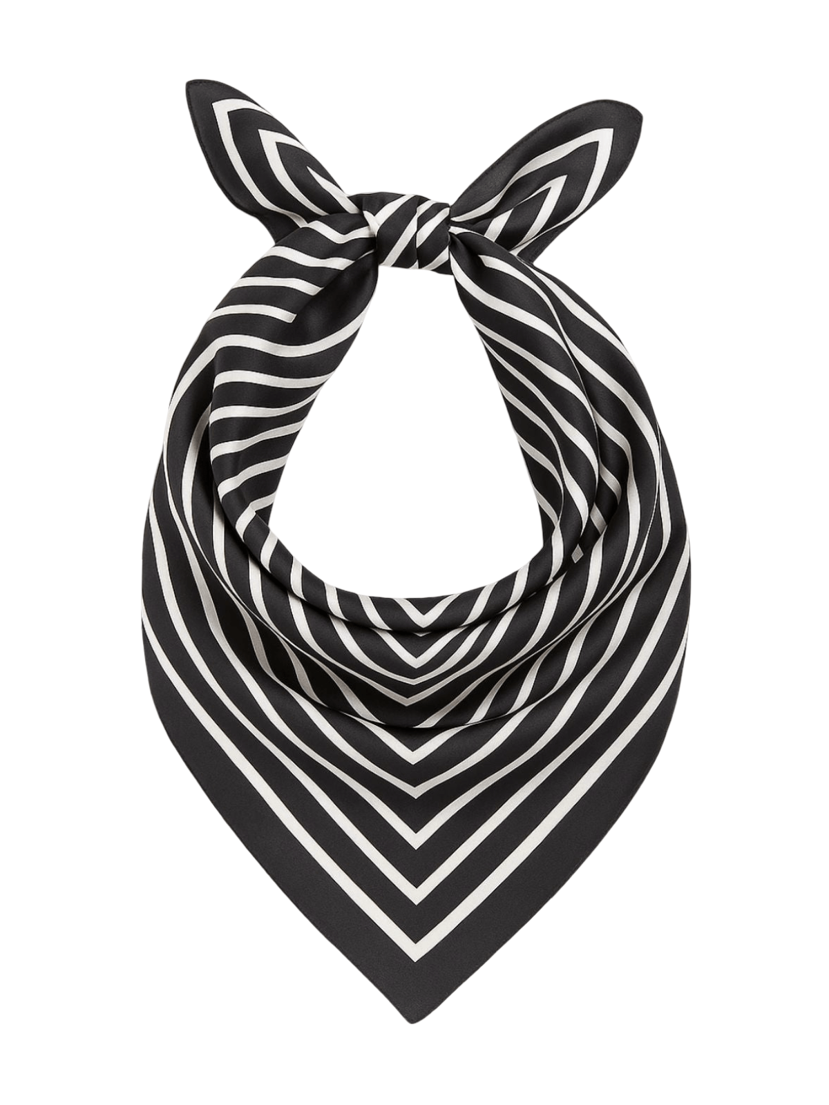 Foulard femme carré, soie mélangée légère, imprimé graphique noir et blanc, accessoire tête ou cou, idéal printemps été, idée cadeau femme, style moderne chic, modèle Musa - Écharpe - Noir et blanc