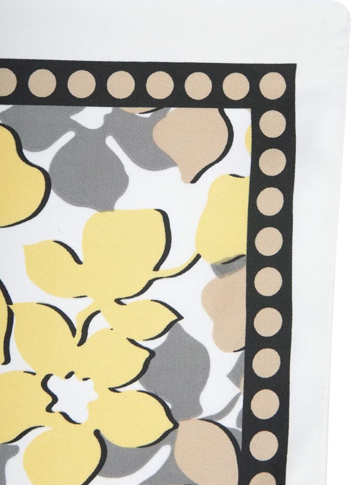 Foulard femme en aspect soie, grand carré floral, tons beige jaune gris, accessoire cheveux ou cou, doux et léger, printemps été, modèle Juliana - Écharpe - Fleuri