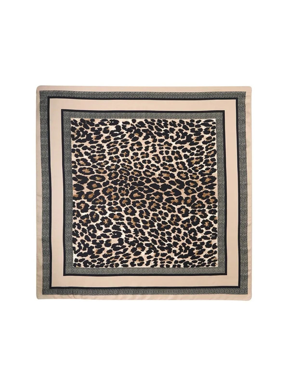 Foulard femme soyeux léopard, carré 90x90 cm, accessoire cheveux ou cou, imprimé animal beige et noir, printemps été modèle Pricilla - Écharpe - Beige Léopard