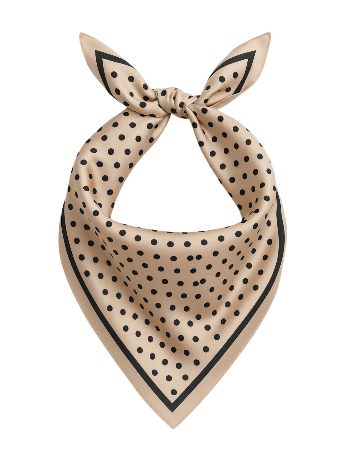 Foulard soyeux femme pois noir, carré beige 90x90, foulard cou et tête, accessoire doux et léger, chic printemps été, modèle Sophia - Écharpe - Beige