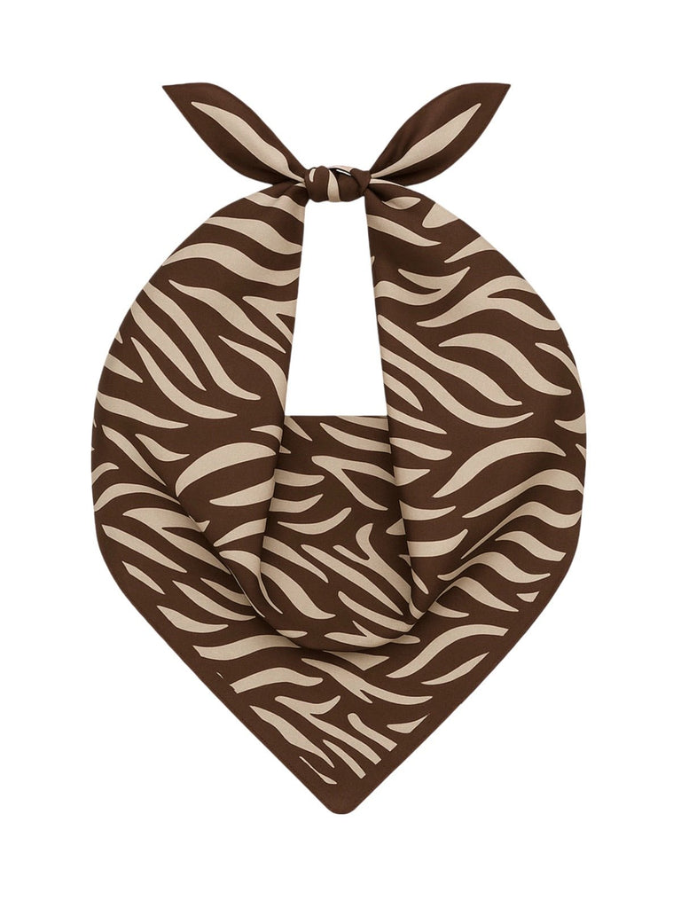 Foulard zébré, imprimé animal, carré 90x90 en imitation satin doux, accessoire de mode femme, foulard léger à nouer, style moderne et géométrique, modèle Sybel - Écharpe - Marron et beige