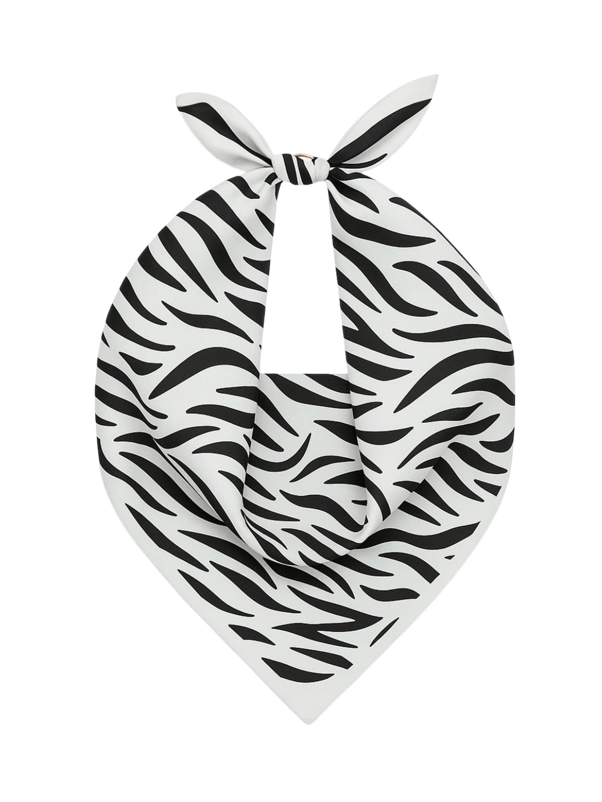 Foulard zébré, imprimé animal, carré 90x90 en imitation satin doux, accessoire de mode femme, foulard léger à nouer, style moderne et géométrique, modèle Sybel - Écharpe - Noir et blanc