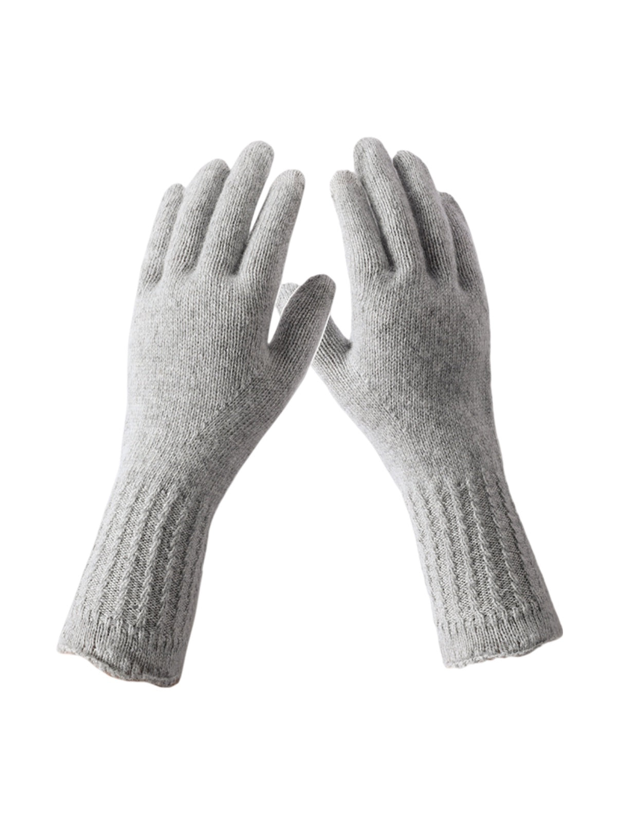 Gants chauds en laine pour l’hiver, modèle tactile unisexe à poignet long côtelé, tricot doux et confortable, modèle Doria - Gants - Gris