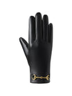 Gants cuir femme noir, accessoire hiver cuir, gants doublés chauds, tactiles élégants, gants avec détail doré, modèle Jinya - Écharpe - Noir M