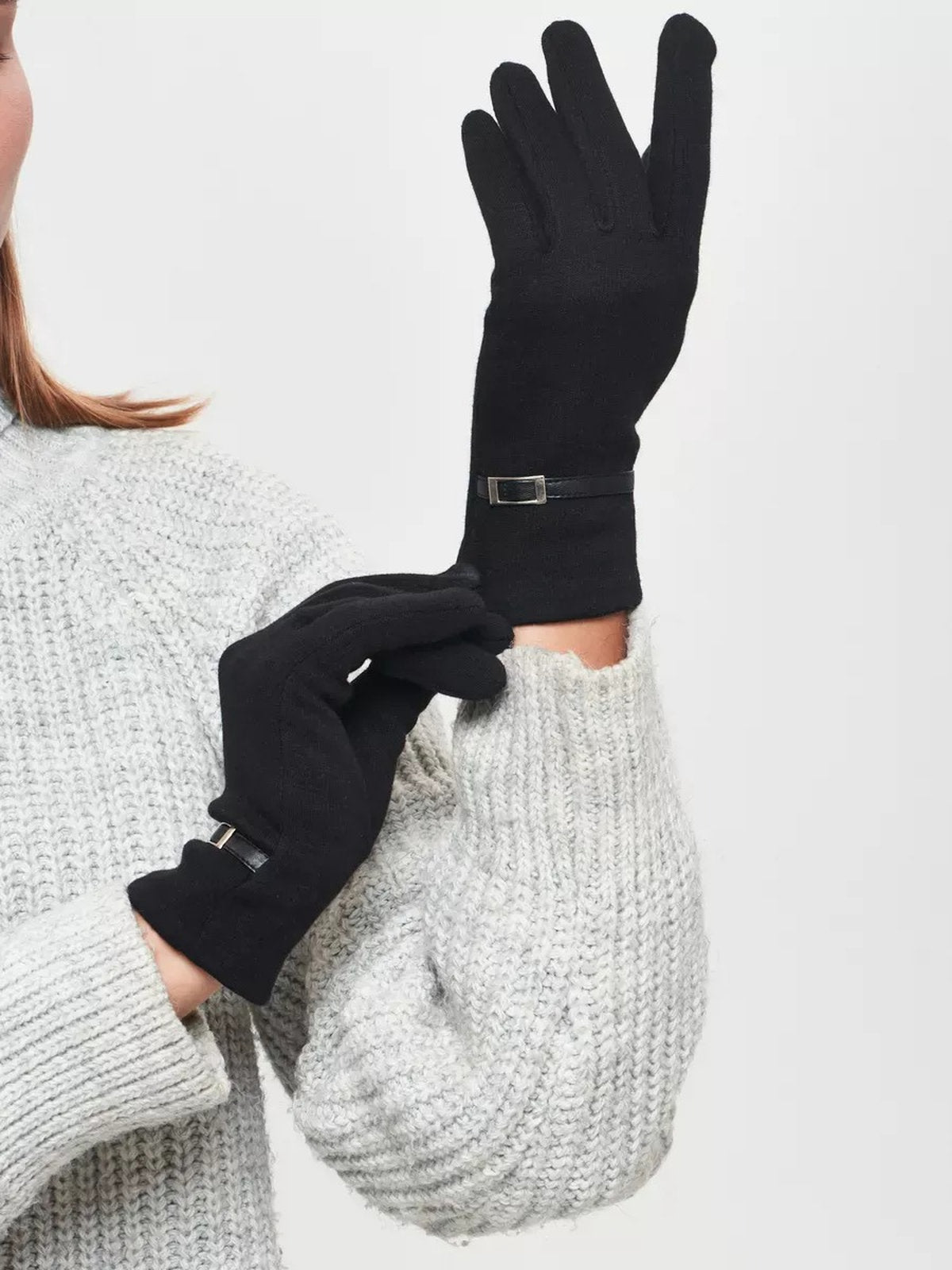 Gants d’hiver femme en suédine doublés polaire, toucher tactile, chauds et confortables, poignet en fausse fourrure, style minimal chic, parfaits pour le froid, modèle Zadolie - Écharpe - Noir