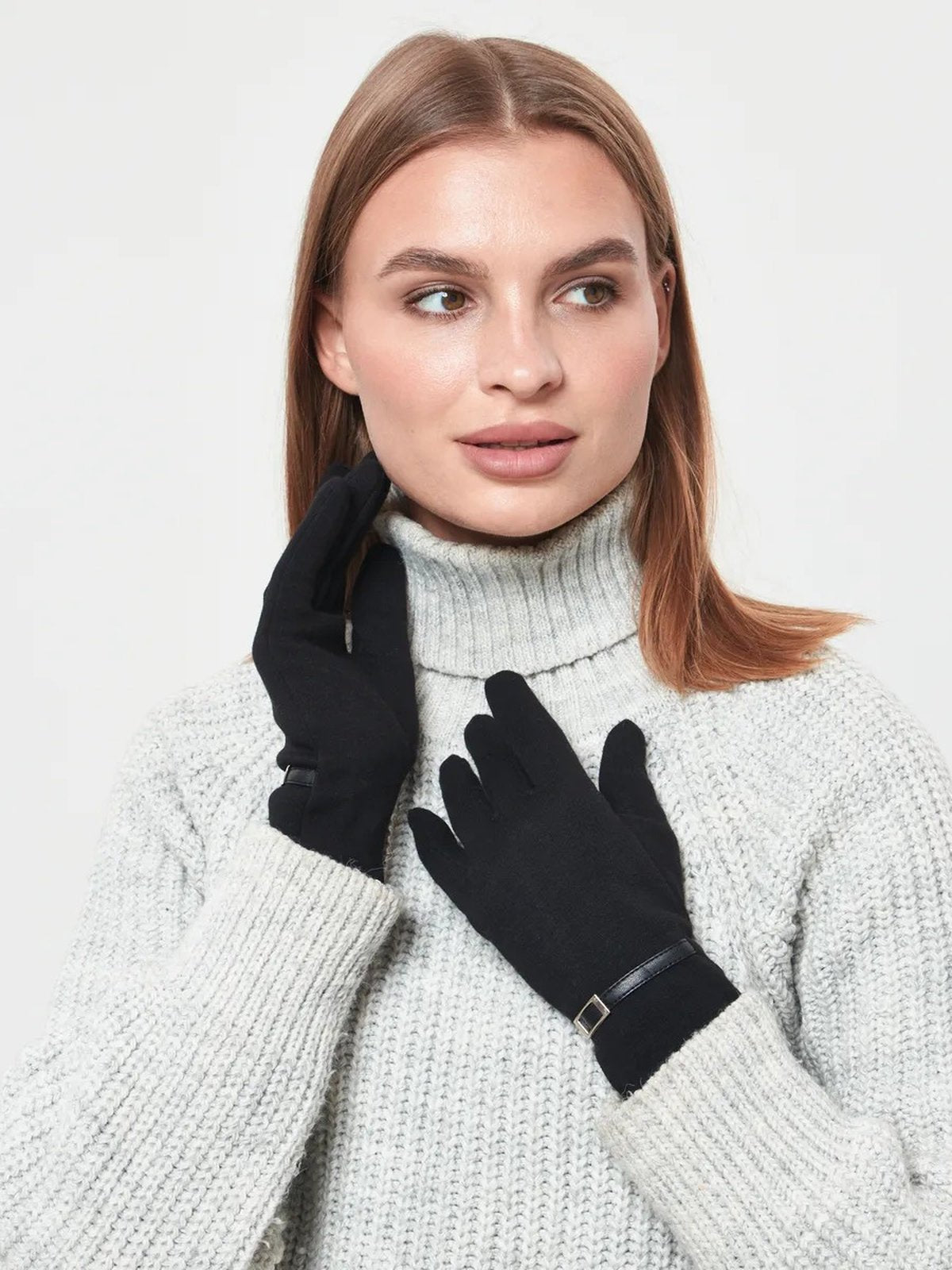 Gants d’hiver femme en suédine doublés polaire, toucher tactile, chauds et confortables, poignet en fausse fourrure, style minimal chic, parfaits pour le froid, modèle Zadolie - Écharpe - Noir