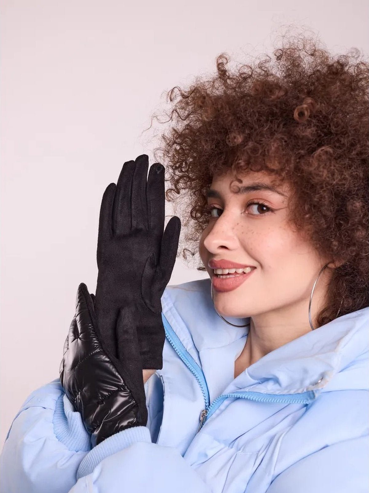 Gants d’hiver femme tactiles, chauds et imperméables, avec doublure polaire et finition velours, modèle Carlotta - Écharpe - Noir