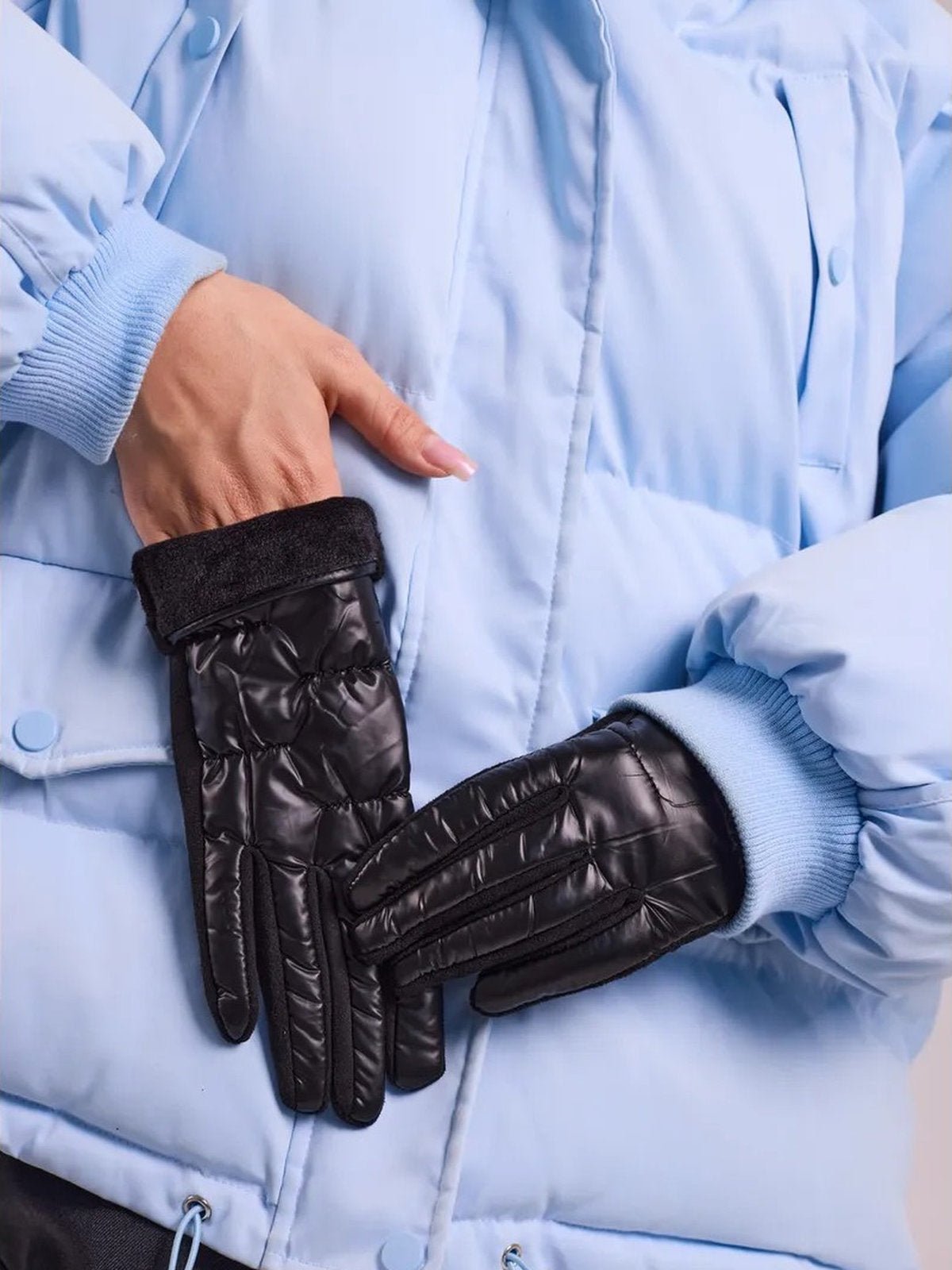 Gants d’hiver femme tactiles, chauds et imperméables, avec doublure polaire et finition velours, modèle Carlotta - Écharpe - Noir