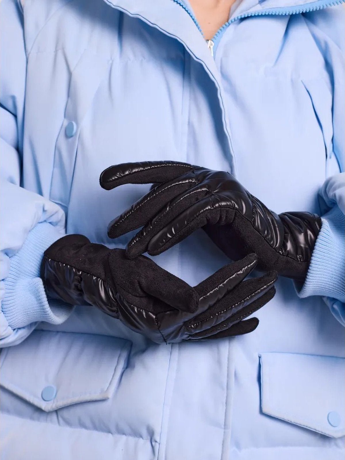Gants d’hiver femme tactiles, chauds et imperméables, avec doublure polaire et finition velours, modèle Carlotta - Écharpe - Noir