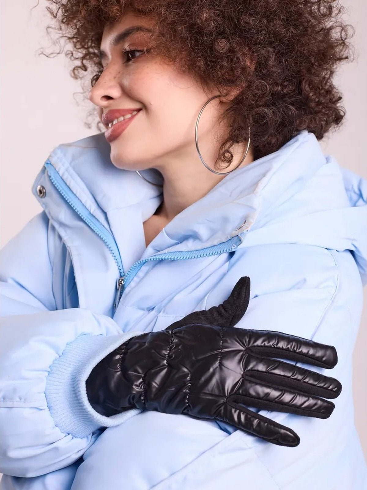 Gants d’hiver femme tactiles, chauds et imperméables, avec doublure polaire et finition velours, modèle Carlotta - Écharpe - Noir