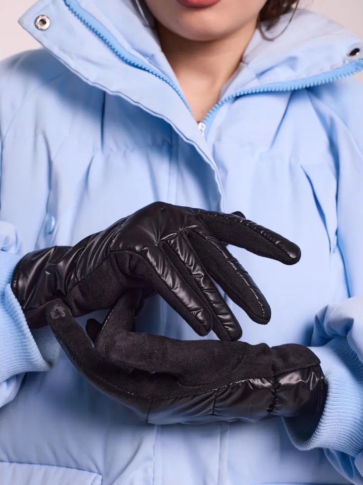 Gants d’hiver femme tactiles, chauds et imperméables, avec doublure polaire et finition velours, modèle Carlotta - Écharpe - Noir