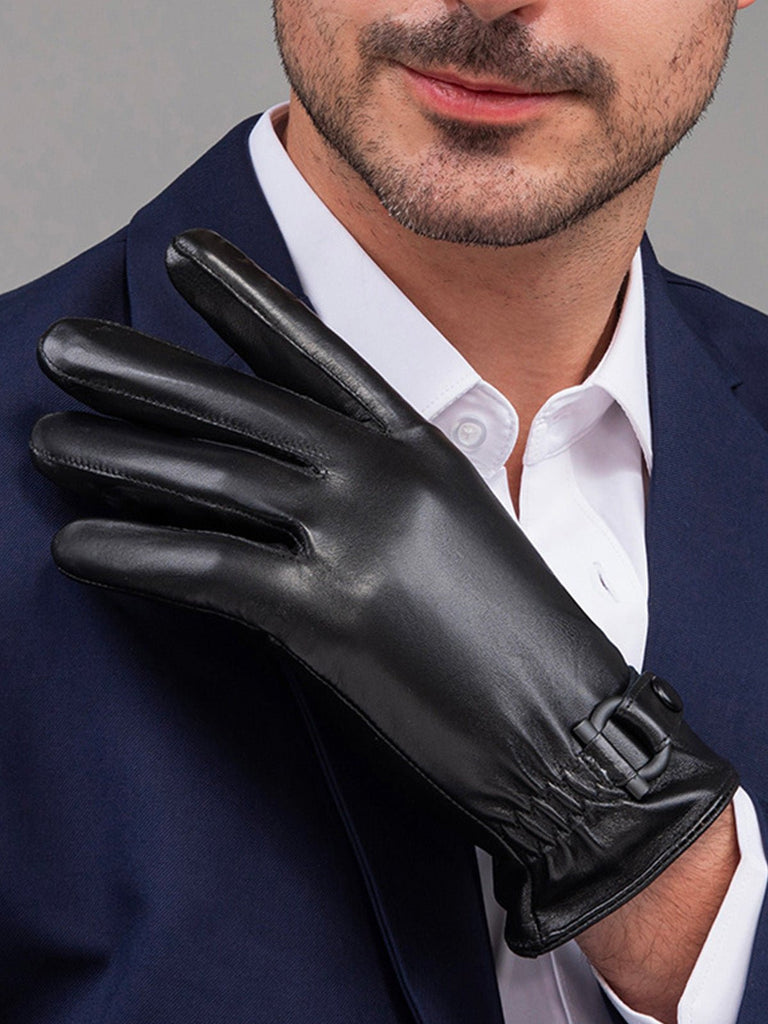 Leren herenhandschoenen winter, warme voering, touchscreen gevoel, zakelijke stijl, aansluitende pasvorm, zwart leer, model Emmanuel