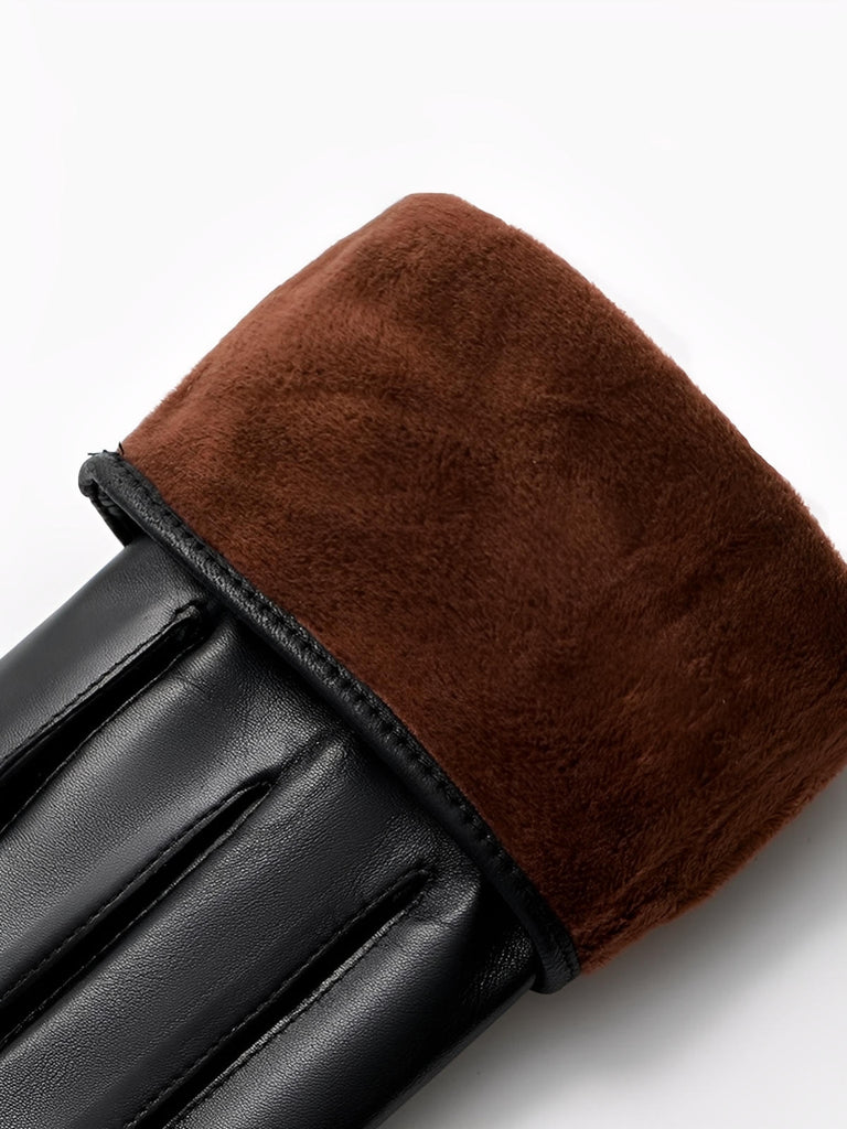 Leren herenhandschoenen winter, warme voering, touchscreen gevoel, zakelijke stijl, aansluitende pasvorm, zwart leer, model Emmanuel