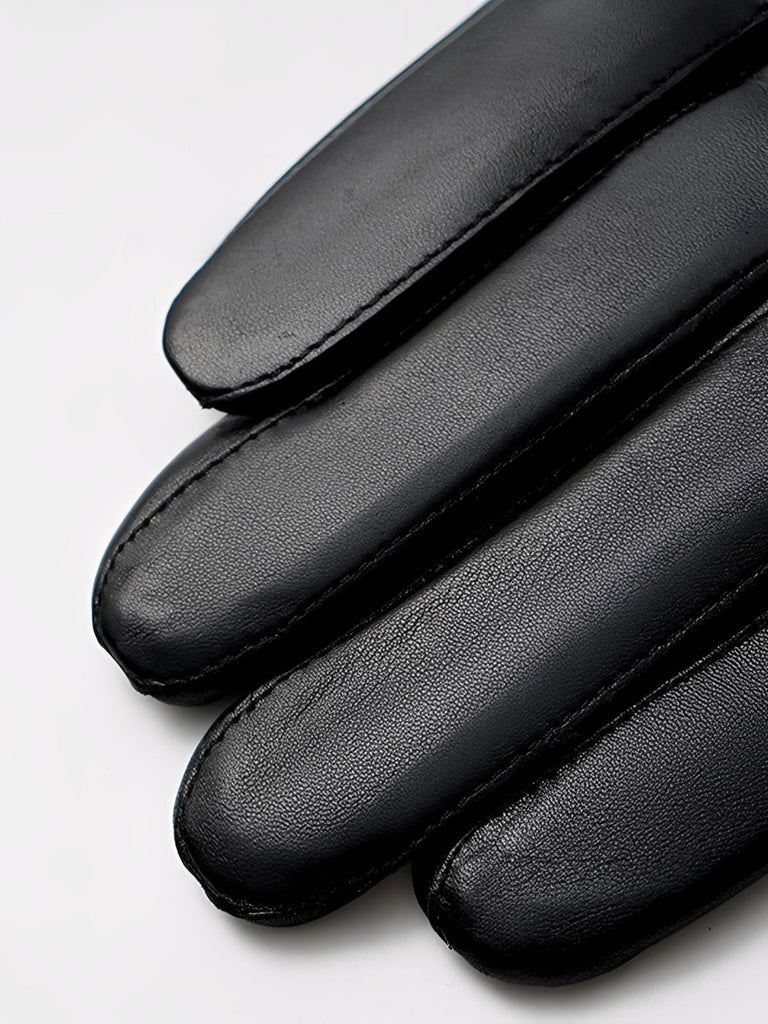 Leren herenhandschoenen winter, warme voering, touchscreen gevoel, zakelijke stijl, aansluitende pasvorm, zwart leer, model Emmanuel