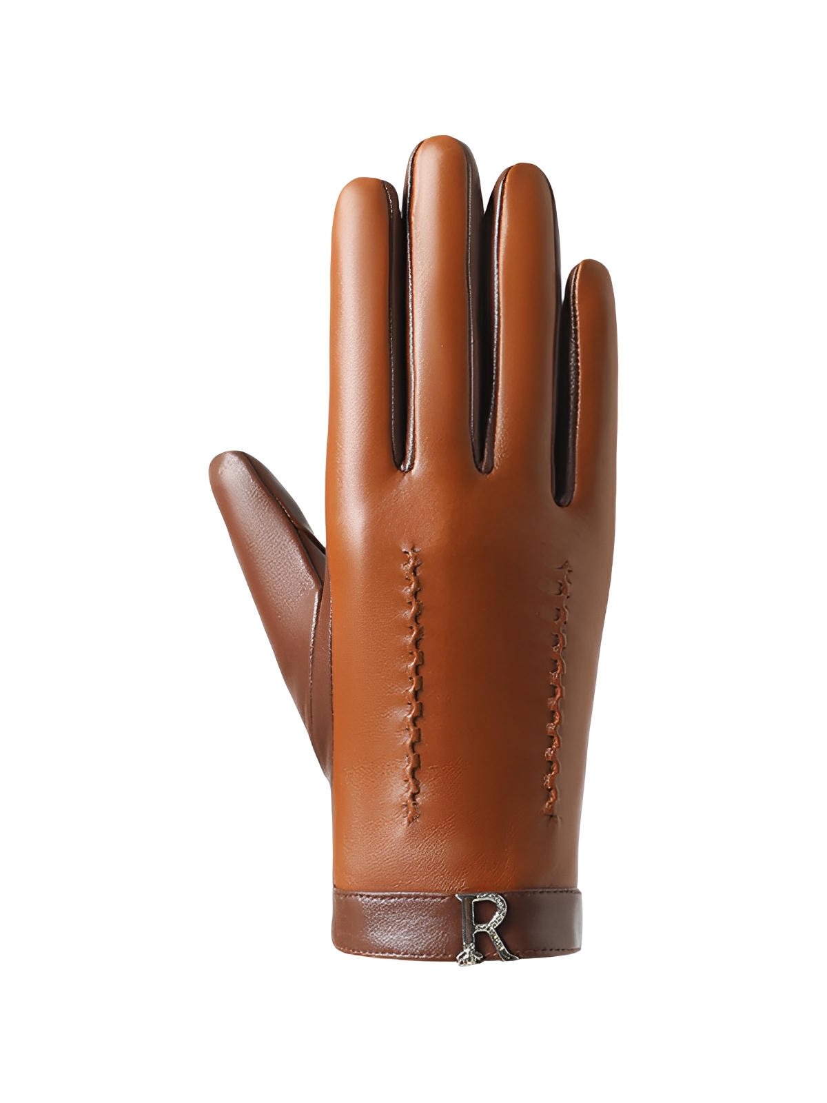Gants en cuir marron femme, doublés polaire, compatibles écran tactile, hiver chic, accessoire mode, modèle Winea - Écharpe - Camel M
