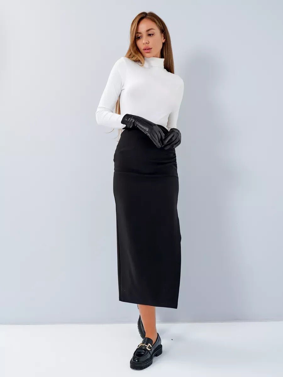 Gants en cuir noir femme, longs gants d’hiver tactiles doublés laine, accessoires chauds et élégants, modèle Guiseppa - Écharpe - Noir S