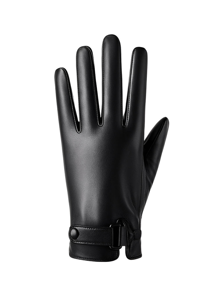 Men's leather gloves, warm and soft lining, touchscreen compatible, adjustable wrist closure, perfect for winter in the city, Tradus model
