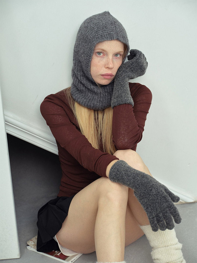 Gants en maille douce, gants hiver femme, gants longs tricotés, gants chauds doux au toucher, gants colorés unis, gants tactiles laine mélangée, modèle Kinz - Écharpe - Gris foncé