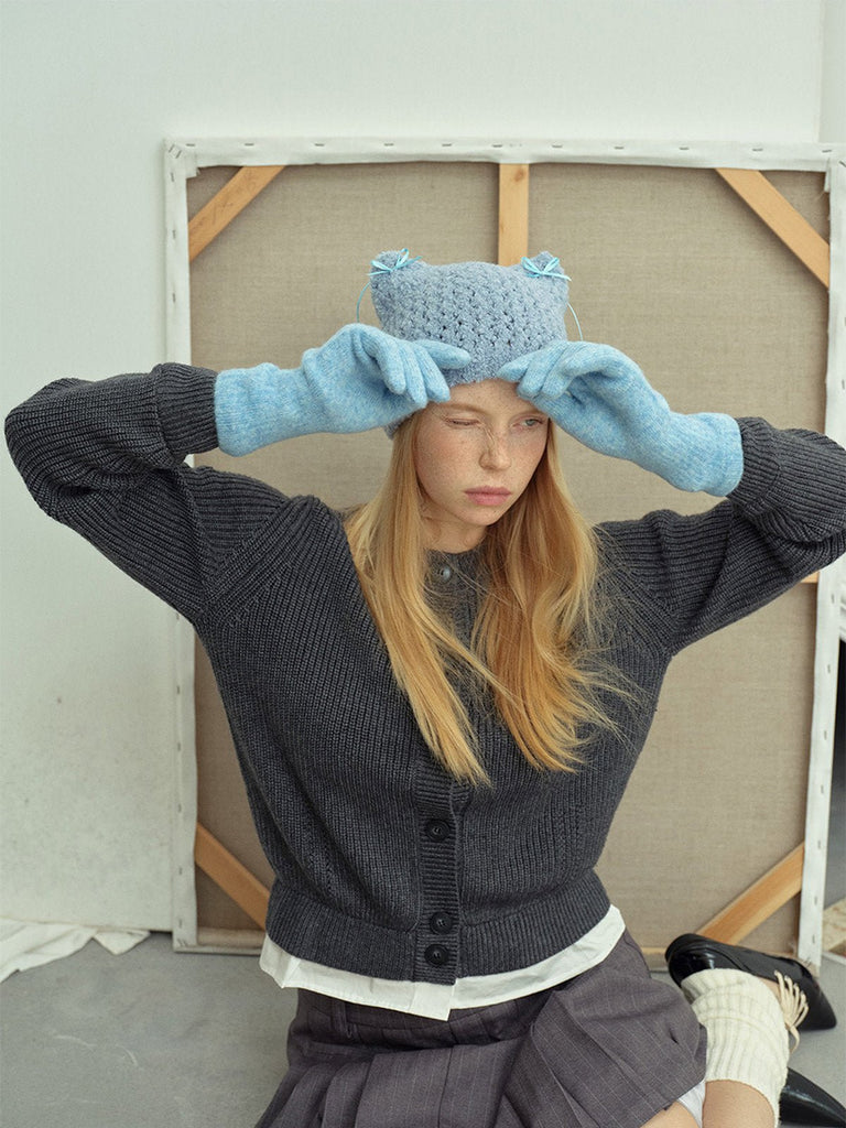 Gants en maille douce, gants hiver femme, gants longs tricotés, gants chauds doux au toucher, gants colorés unis, gants tactiles laine mélangée, modèle Kinz - Écharpe - Bleu clair