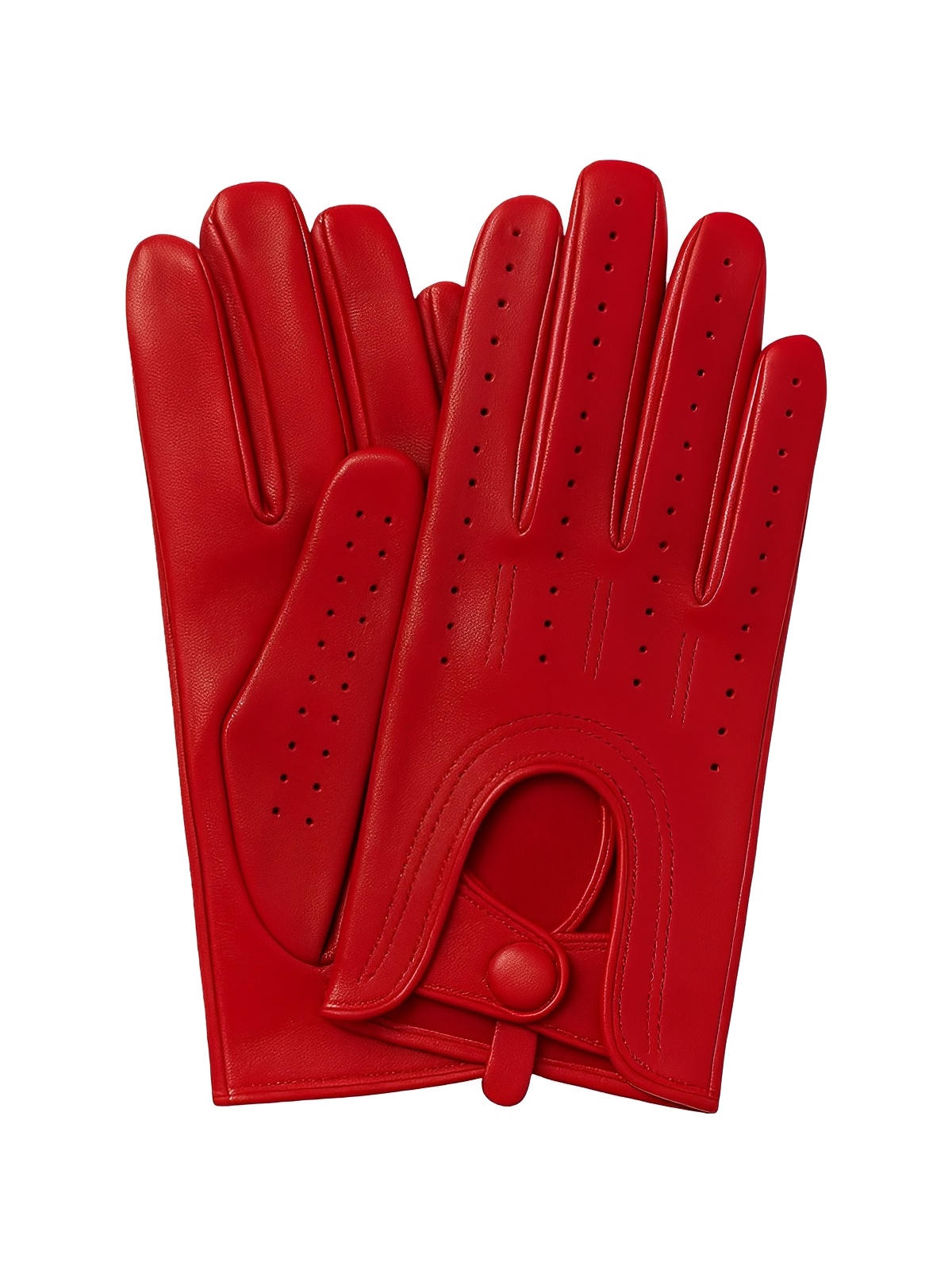 Women's lamb leather gloves, lightweight perforated model for mid-season, unlined design with snap button, ideal for driving and daily use, soft and comfortable, Emira model