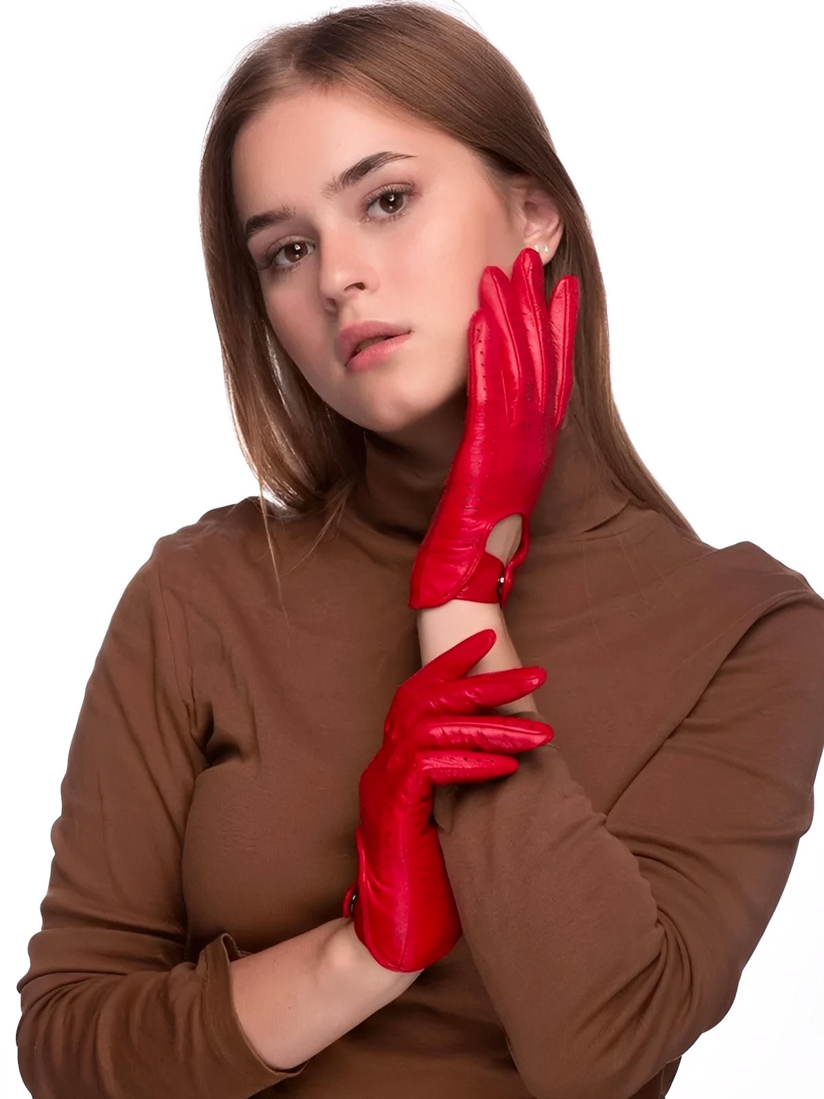Women's lamb leather gloves, lightweight perforated model for mid-season, unlined design with snap button, ideal for driving and daily use, soft and comfortable, Emira model