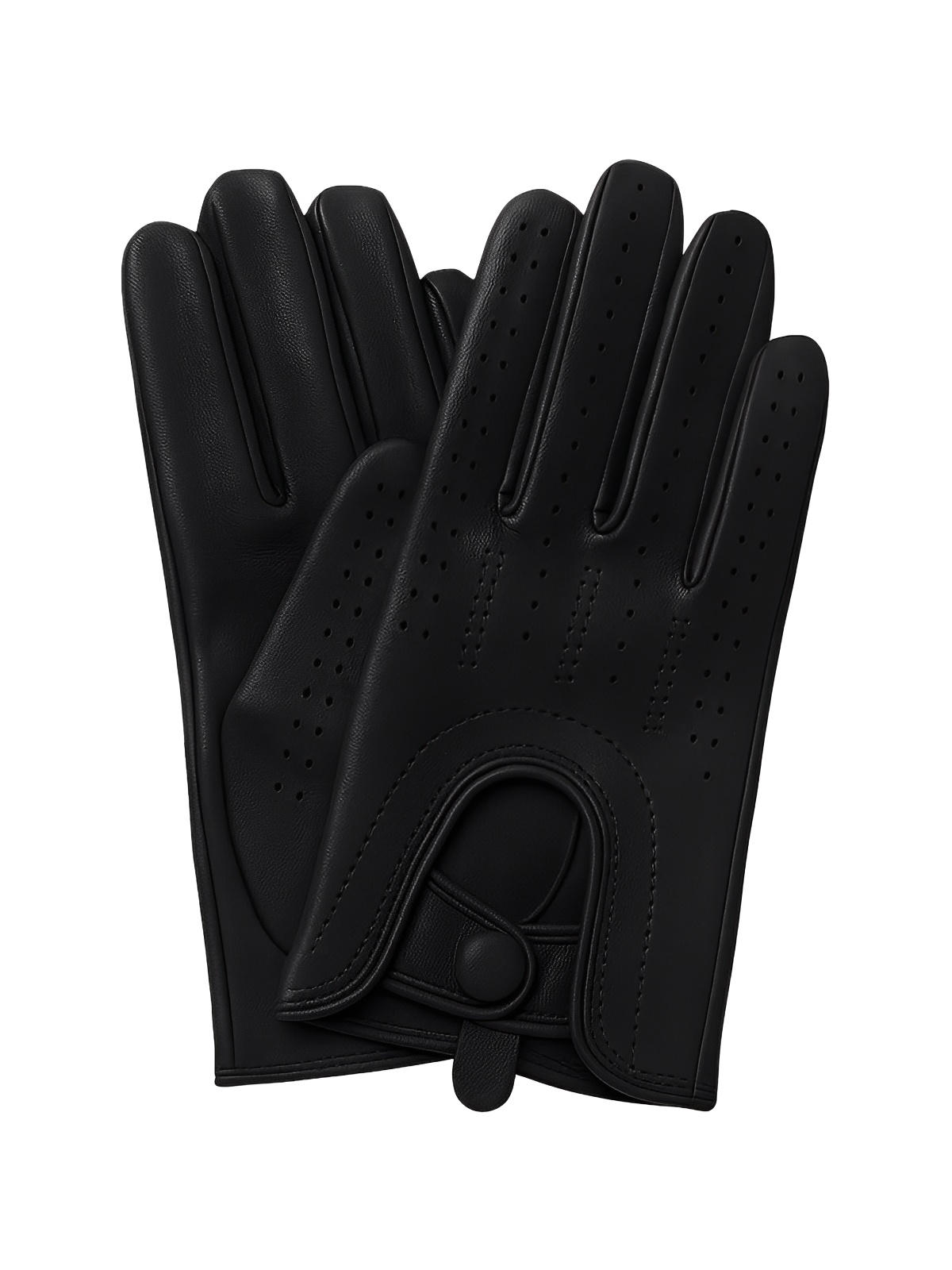 Women's lamb leather gloves, lightweight perforated model for mid-season, unlined design with snap button, ideal for driving and daily use, soft and comfortable, Emira model